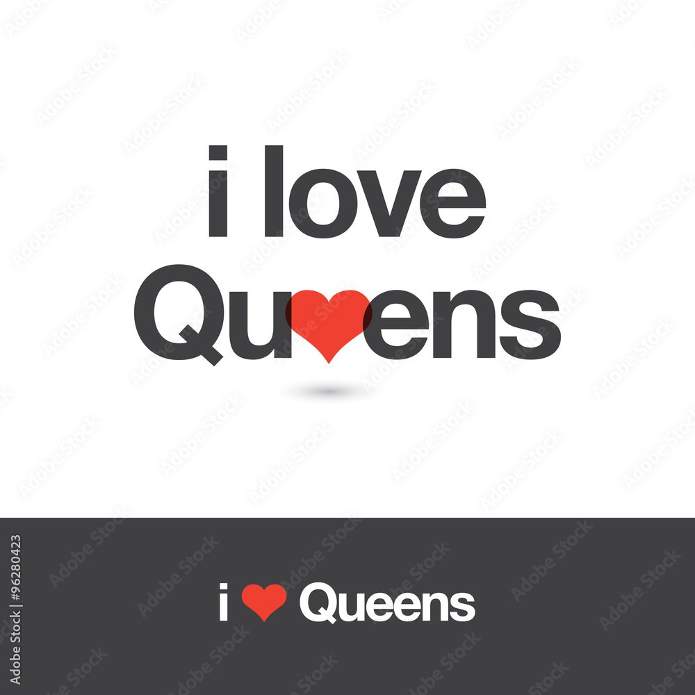 I love Queens. Borough of New York city. Editable vector logo design. 
