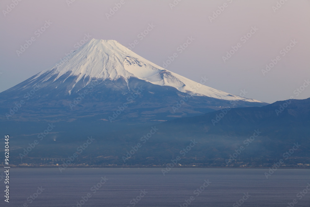 Mountain Fuji before sunrise at Suruga bay Shizuoka prefecture