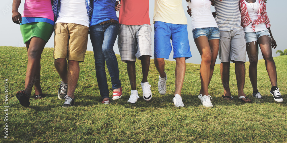 Group Casual People Walking Together Outdoors Concept Group Casual People Walking Together Outdoors Concept