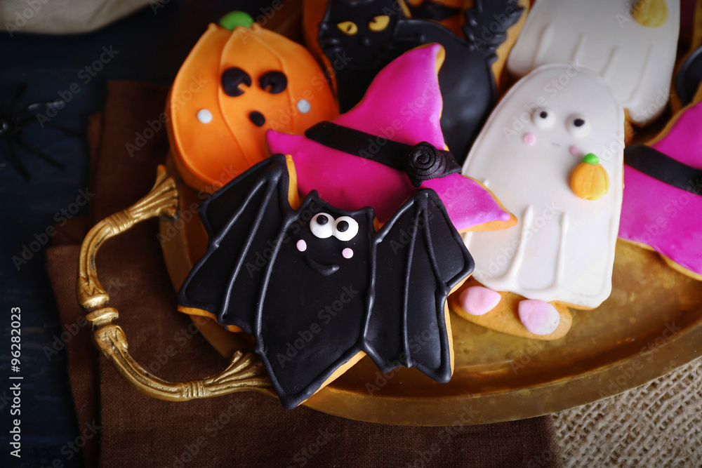 Halloween cookies in decorated room Halloween cookies in decorated room
