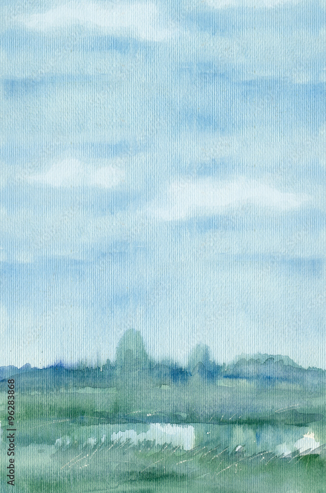 Obraz premium Blue watercolor landscape