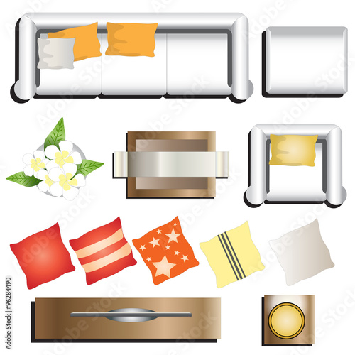 Living room furniture top view set 11 for interior , vector illustration