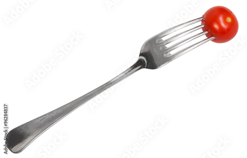 dinning fork with impaled cherry tomato