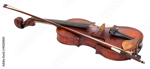Fotografia full size violin with wooden chinrest and bow