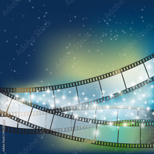 blue shining celebration background with flowing stars and light