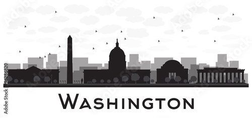 Washington dc city skyline black and white silhouette. Some elements have transparency mode different from normal