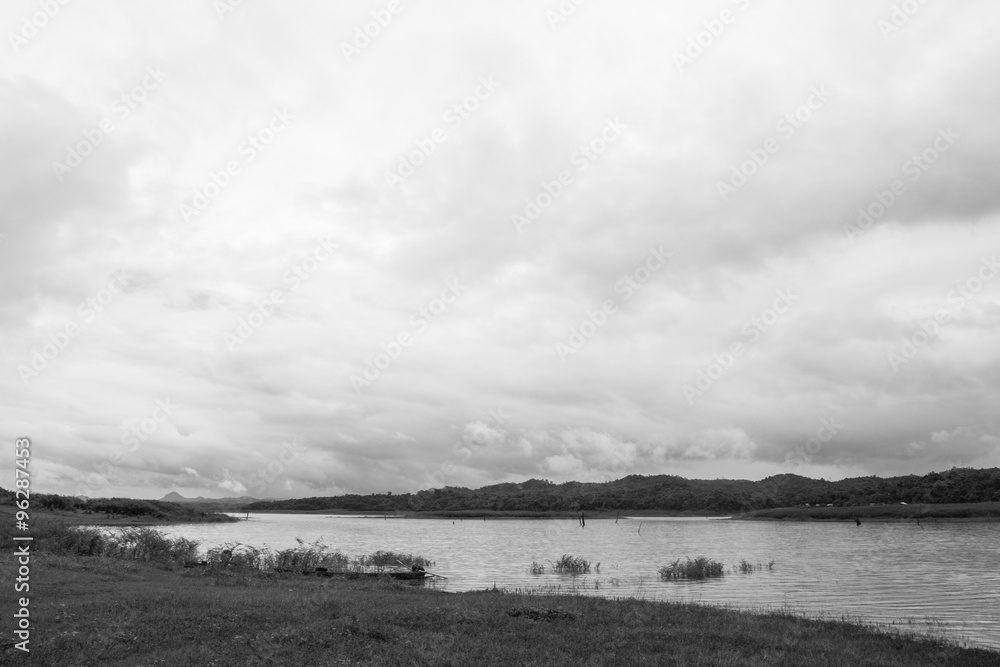 Black and white of mon's rural life among nature at Sangkhla bur