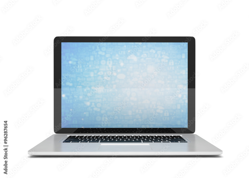 3d rendering of a laptop with blue wallpaper with app icon 3d rendering of a laptop with blue wallpaper with app icon