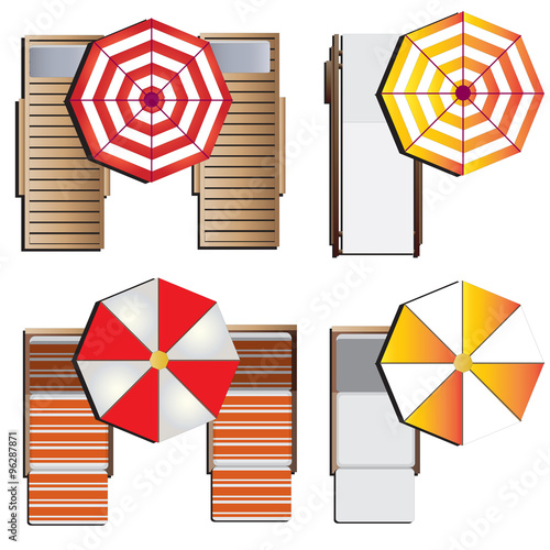 Outdoor furniture , sunbeds set top view set 9 for landscape design , vector illustration
