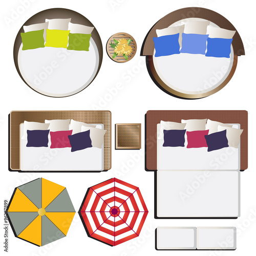 Outdoor furniture , Daybeds set top view set 10 for landscape design , vector illustration