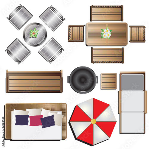 Outdoor furniture top view set 14 for landscape design , vector illustration