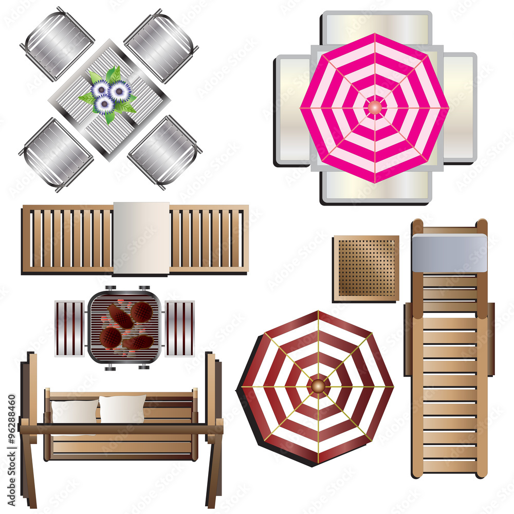 Outdoor furniture top view set 18 for landscape design , vector