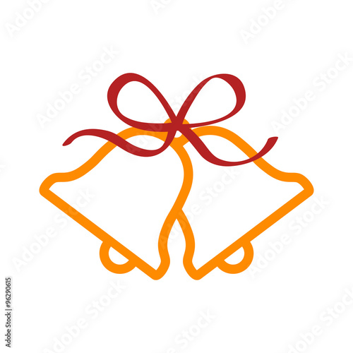 Christmas jingle bells with red ribbon bow line art icon for apps and websites