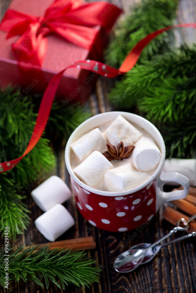 Hot drink with marshmallows Hot drink with marshmallows