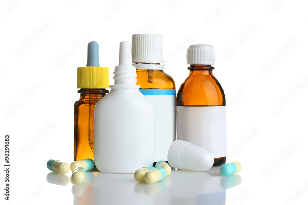 pills and bottle with the cure for the common cold isolated on white background pills and bottle with the cure for the common cold isolated on white background