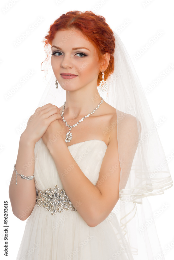 Beautiful redhead bride looking away