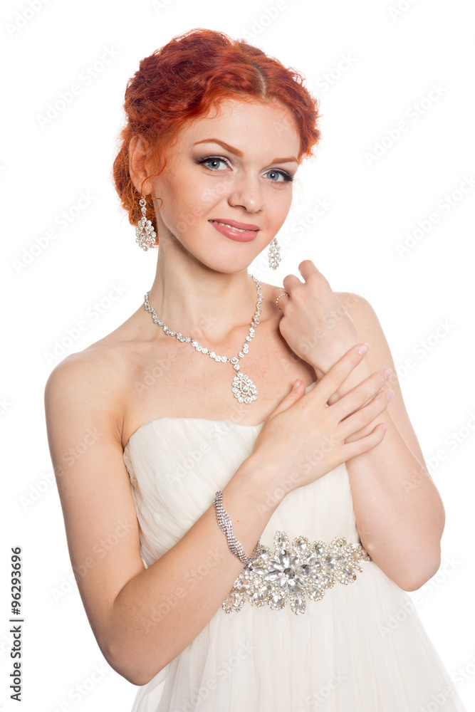 Cheerful bride with red hair