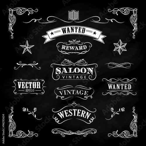 Western hand drawn blackboard banners vintage badge vector