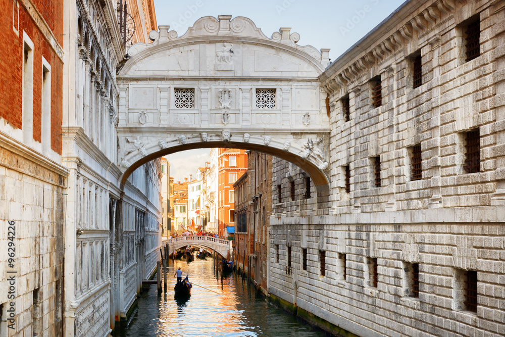 View of the Bridge of Sighs (Ponte dei Sospiri) in Venice, Italy