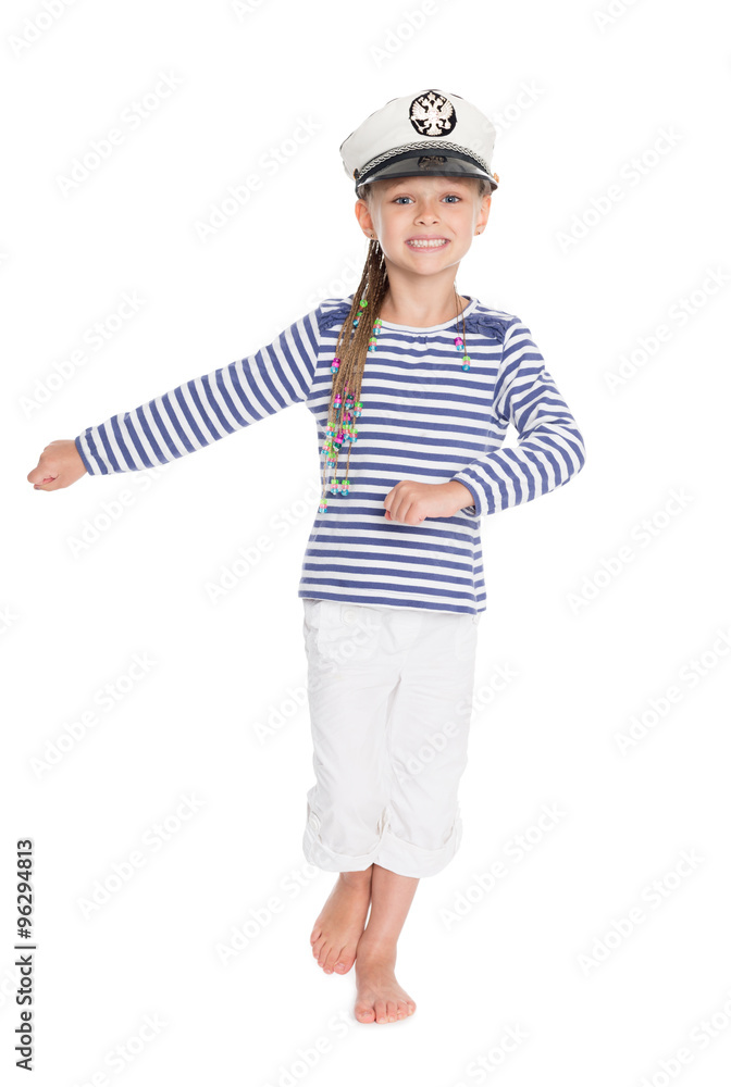 Fototapeta premium Marching girl in costume cabin boy