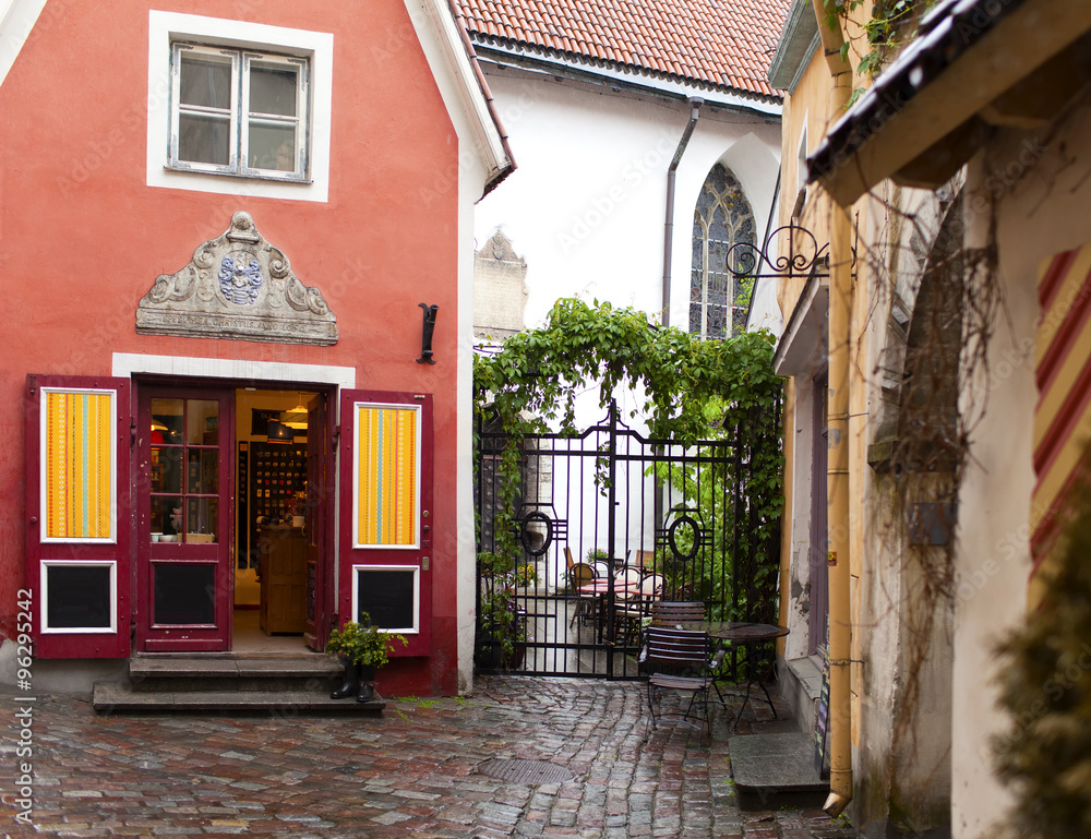 The smallest house, the house of the priest, in the medieval Old city. Tallinn. Estonia...