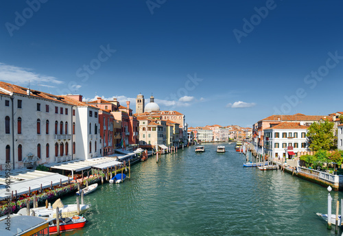 View of the Grand Canal and facades of medieval houses, Venice