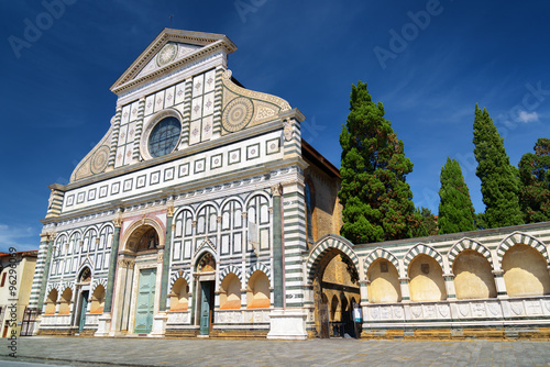 Facade of the Basilica of Santa Maria Novella in Florence, Italy photo