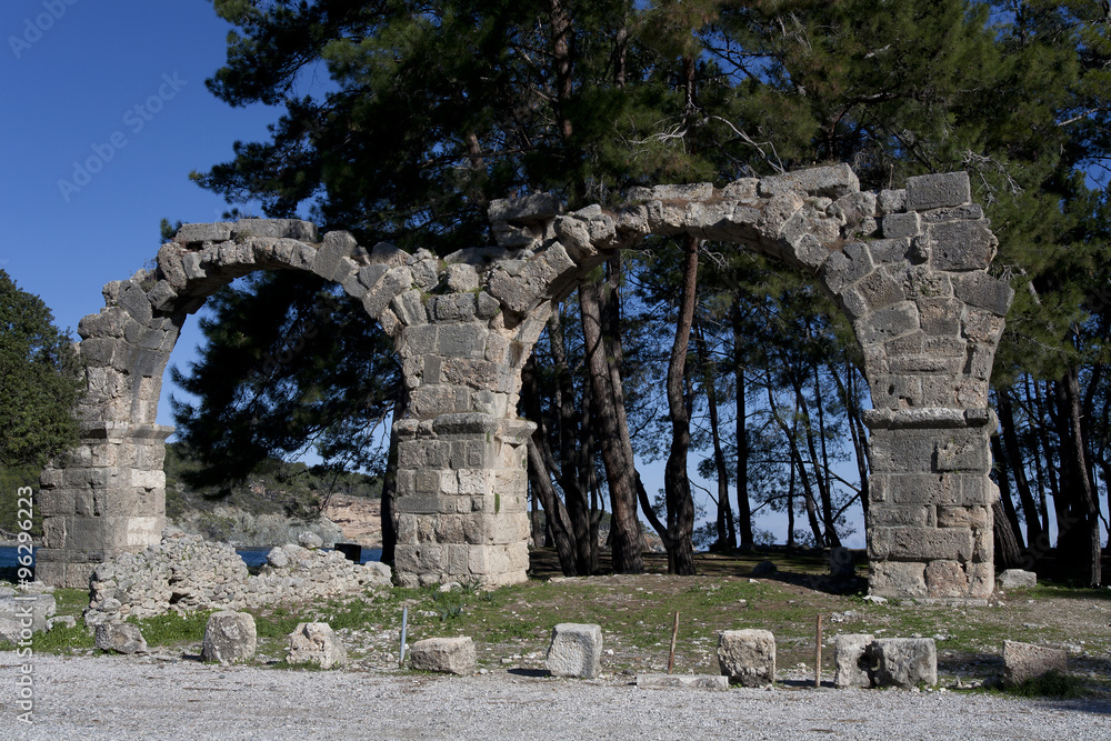 The ruins of the ancient city of Phaselis. Mediterranean Sea. Turkey.