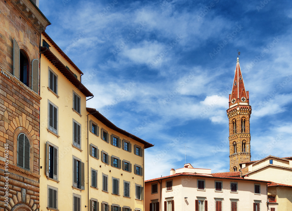 View of bell tower of the Badia Fiorentina church in Florence