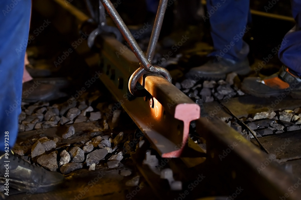 Obraz premium Railroad maintenance works in the night