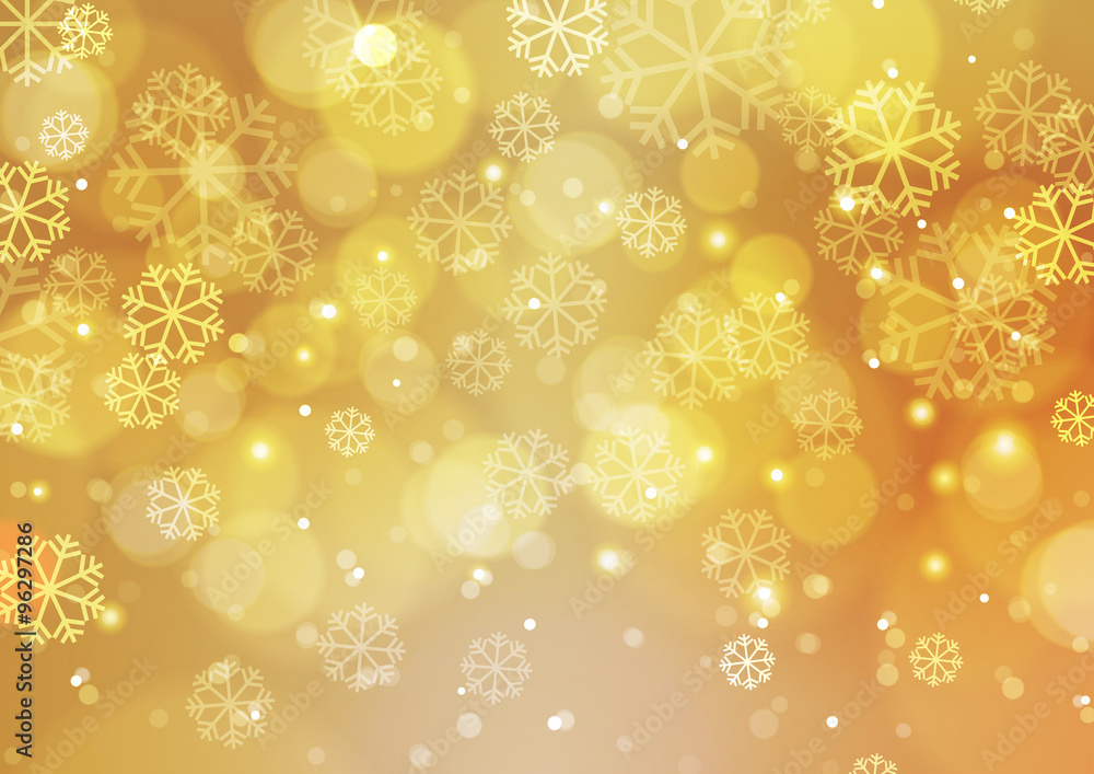 Abstract Gold Christmas Background with Bokeh Light and Snowflak Abstract Gold Christmas Background with Bokeh Light and Snowflak