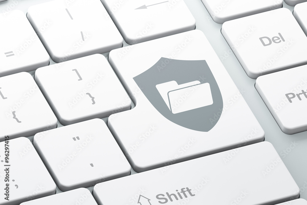Finance concept: Folder With Shield on computer keyboard background Finance concept: Folder With Shield on computer keyboard background