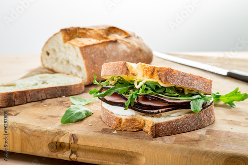 ciabatta sandwich with black forest ham photo
