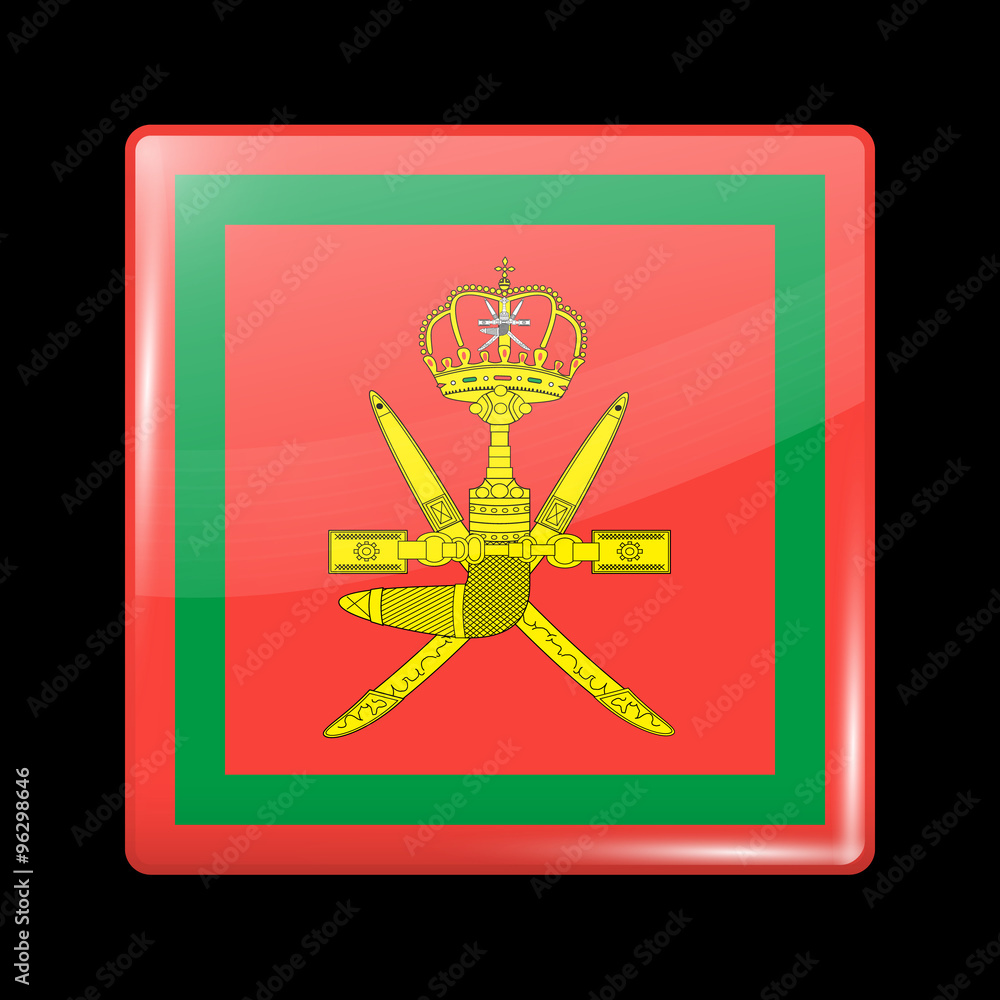 Flag of Oman. Glassy Icon Square Shape Flag of Oman. Glassy Icon Square Shape