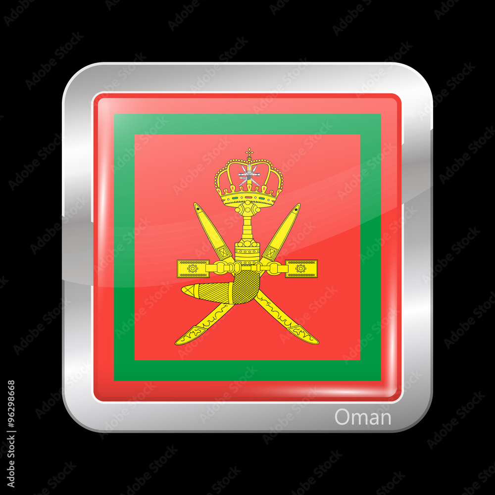 Flag of Oman. Metallic Icon Square Shape Flag of Oman. Metallic Icon Square Shape