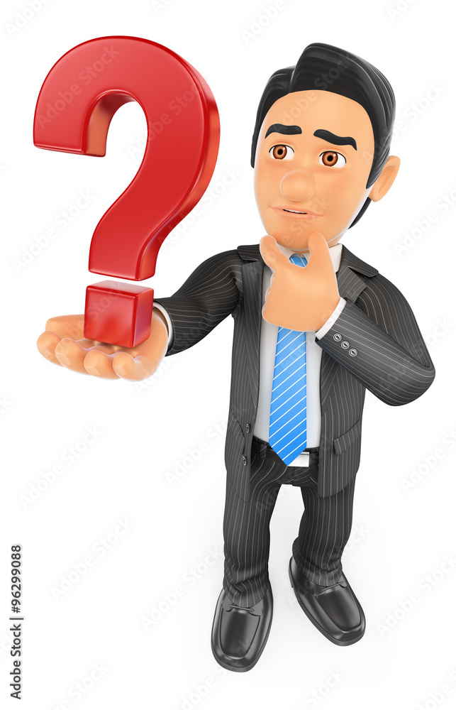 3D Businessman doubtful with a question mark 3D Businessman doubtful with a question mark