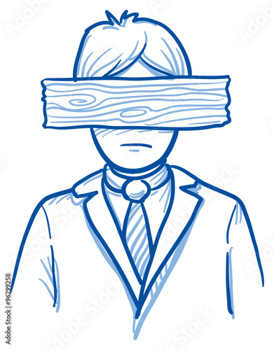 Business man with plank in front of head, concept of mental block, headache, depression, hand drawn doodle vector illustration