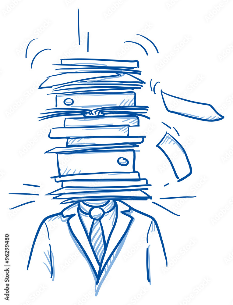 Business Man With Pile Of Files Instead Of Head Concept Of Stress Burnout Headache Depression Hard Work Hand Drawn Doodle Vector Illustration Stock Vector Adobe Stock
