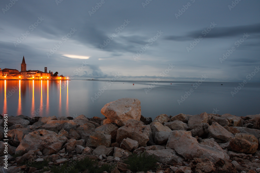 Night view of coastal town of Porec in Croatia