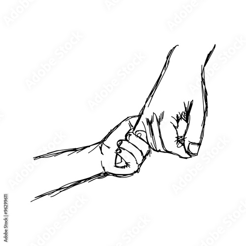 illustration vector doodle hand drawn sketch of parent holds a child's hand