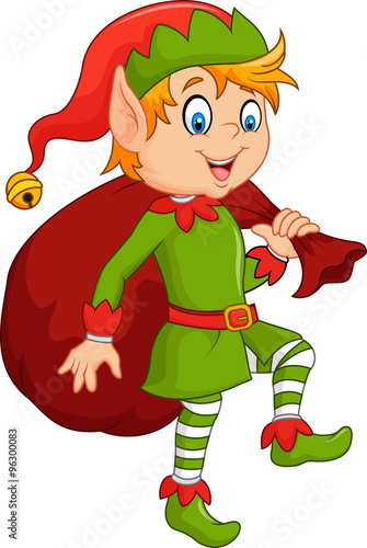 Cartoon cute elf  with sack