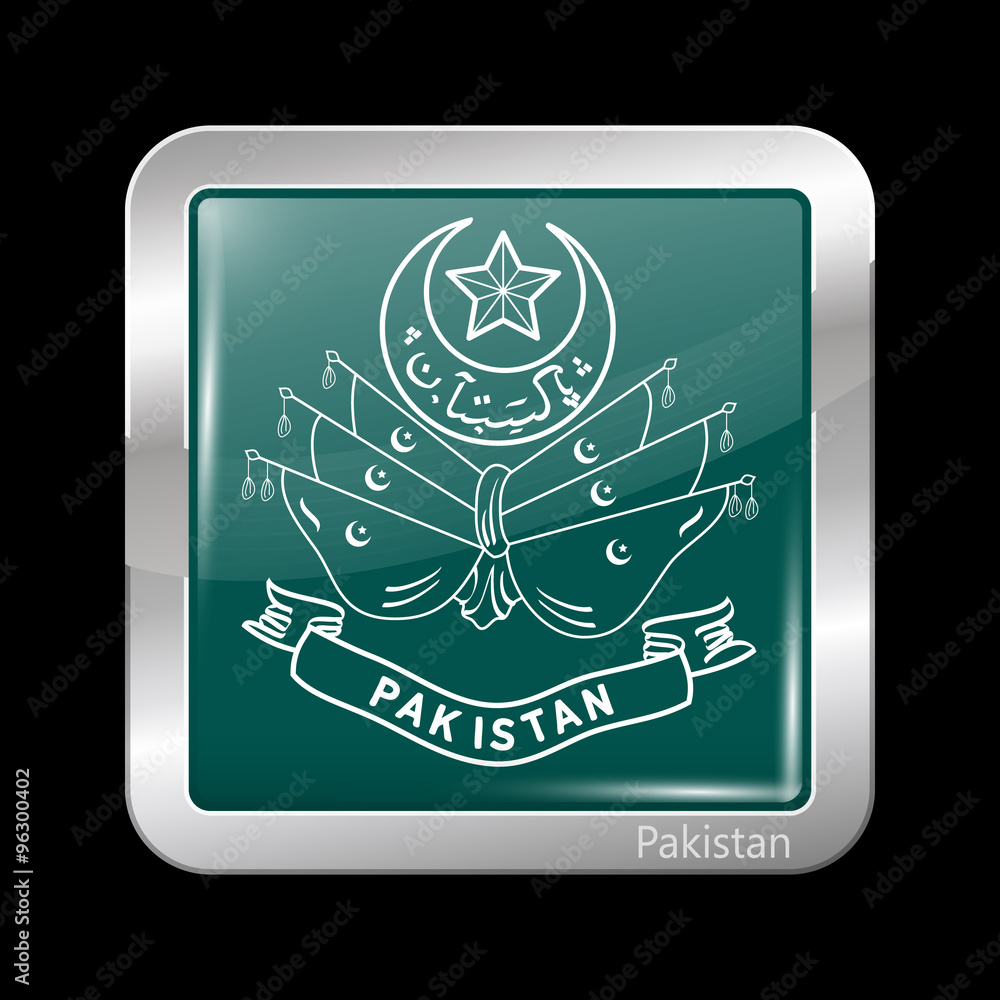 Obraz premium Old Emblem of Pakistan. Metallic Icon Square Shape