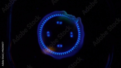 Turning on gas stove on black background shooting with high speed camera, phantom flex.