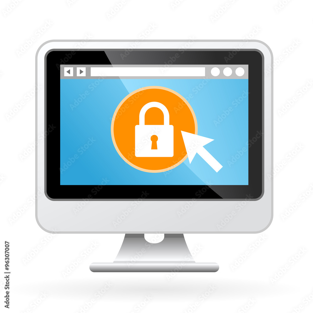 Computer icon with padlock on screen - security concept Computer icon with padlock on screen - security concept