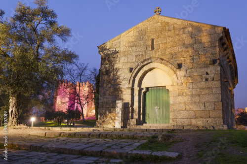 Sao Miguel chapel and Guimaraes castle at sunset  north of Portu