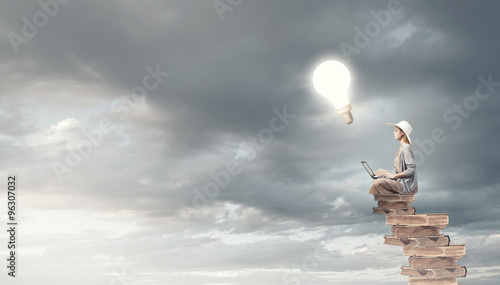 Bild auf Leinwand Romantic woman using laptop