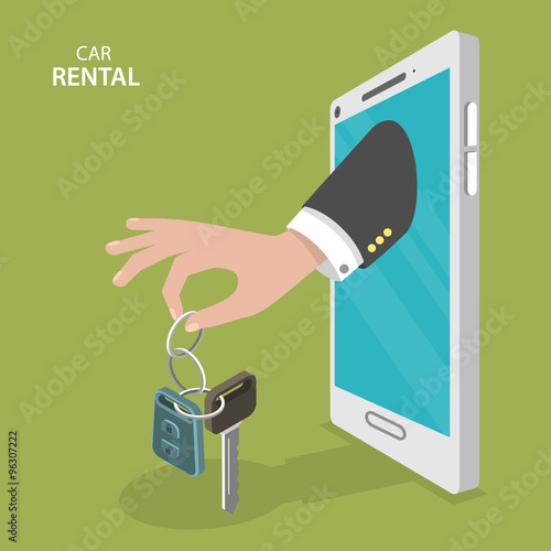 Online rental car service flat vector concept.