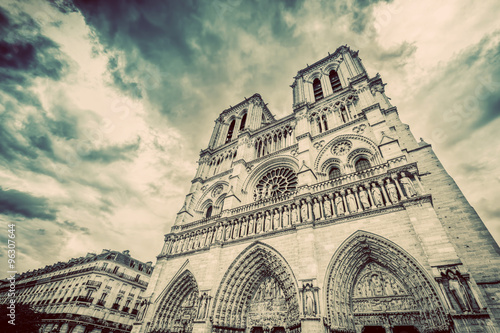 Notre Dame Cathedral in Paris, France. Vintage