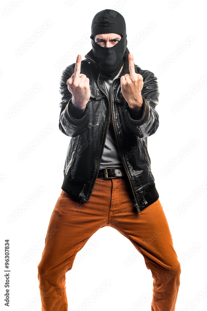 Robber making horn gesture