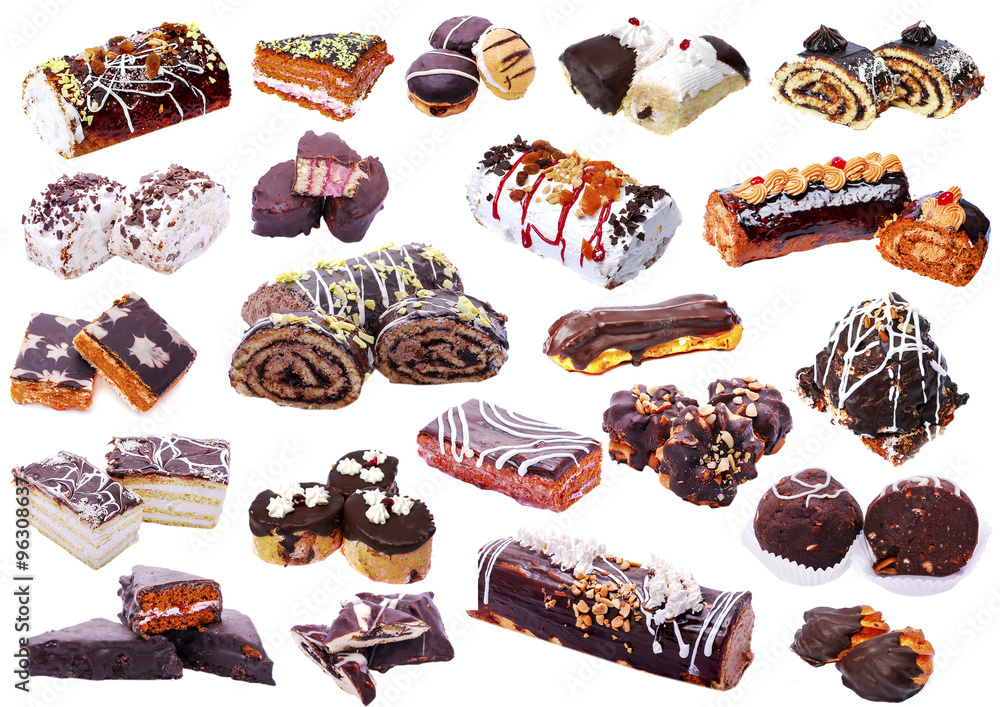 Set of various cakes isolated on white background Set of various cakes isolated on white background